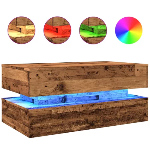 Antik fa színű dohányzóasztal LED-lámpákkal 90x50x40 cm