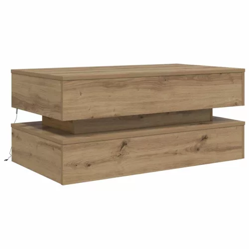 Kézműves tölgy színű dohányzóasztal LED-lámpákkal 90x50x40 cm