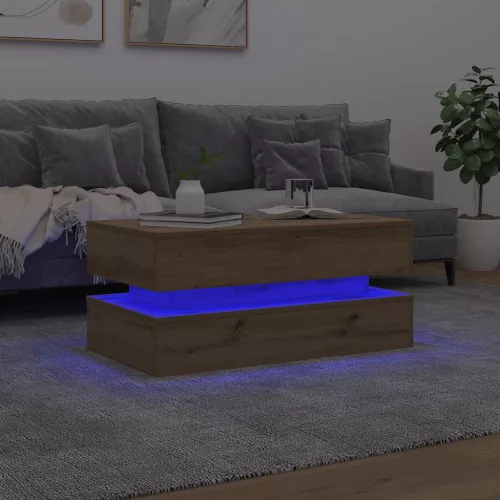 Kézműves tölgy színű dohányzóasztal LED-lámpákkal 90x50x40 cm