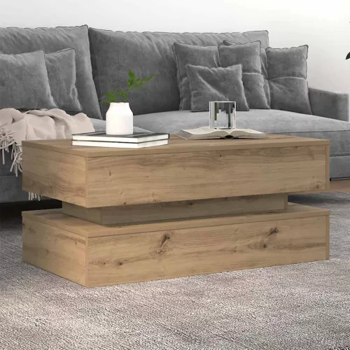 Kézműves tölgy színű dohányzóasztal LED-lámpákkal 90x50x40 cm