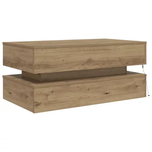 Kézműves tölgy színű dohányzóasztal LED-lámpákkal 90x50x40 cm