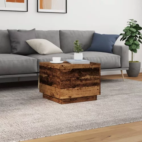 Antik fa színű dohányzóasztal LED-lámpákkal 50 x 50 x 40 cm