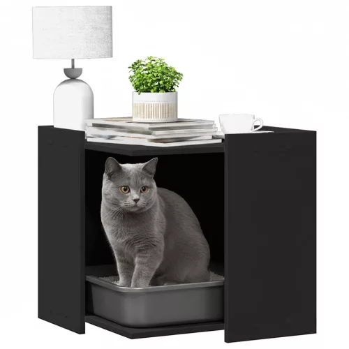 Fekete szerelt fa macskaalomdoboz 53 x 53 x 51 cm