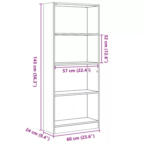 Betonszürke szerelt fa könyvespolc 60 x 24 x 143 cm