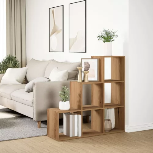 3 szintes kézműves tölgy fa elválasztó könyvespolc 99x29x99 cm