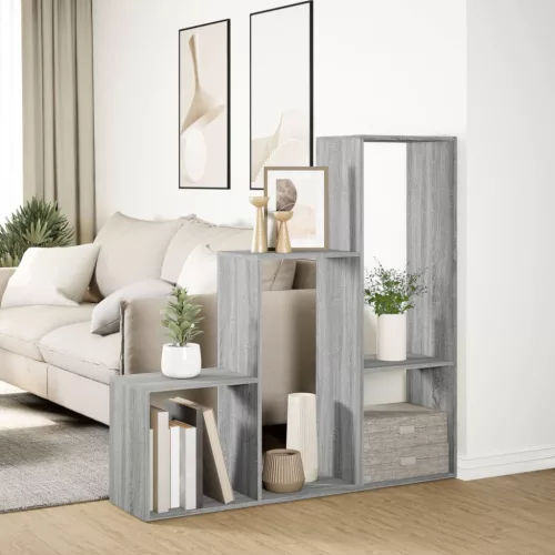 3 szintes szürke sonoma fa elválasztó könyvespolc 123x29x123 cm