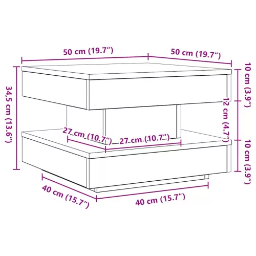 Fehér dohányzóasztal 360 fokban forgatható 50x50x34,5 cm