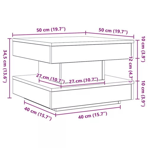 Fekete dohányzóasztal 360 fokban forgatható 50x50x34,5 cm