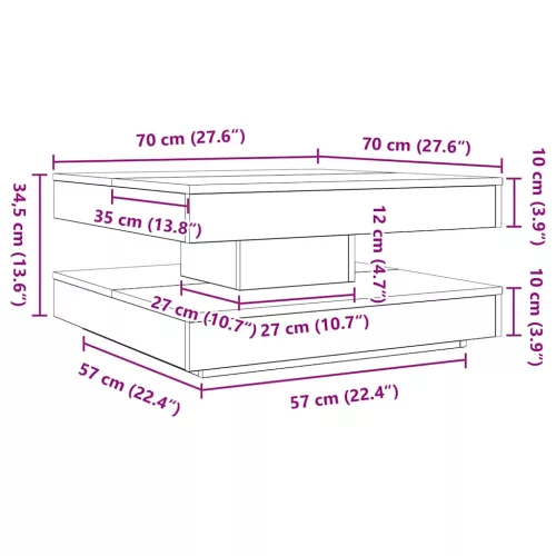 Fekete dohányzóasztal 360 fokban forgatható 70x70x34,5 cm