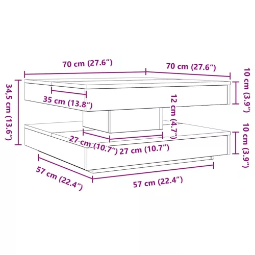 Kézművestölgy dohányzóasztal 360 fokban forgatható 70x70x34,5cm