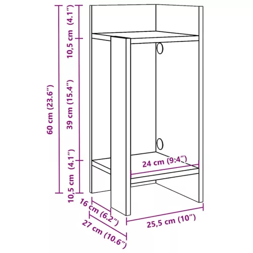 2 db fehér kisasztal polccal 25,5 x 27 x 60 cm