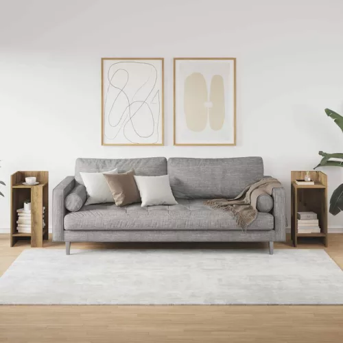 2 db kézműves tölgyszínű kisasztal polccal 25,5 x 27 x 60 cm