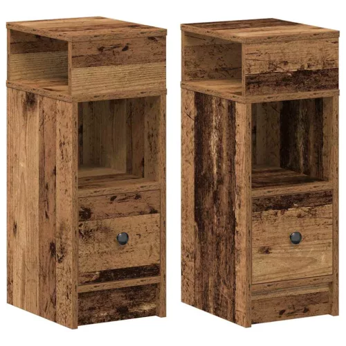 2 db antik fa színű éjjeliszekrény fiókkal 25x31x66 cm