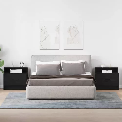 Éjjeliszekrények fiókos 2 db fekete tölgy 51 x 31 x 47 cm