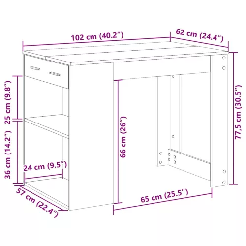 Íróasztal fiókkal polccal barna tölgy 102x62x77,5 cm gépelt fa