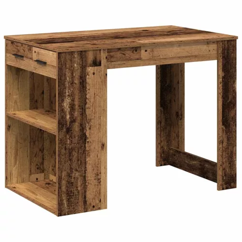 Íróasztal fiókkal és polccal régi fa 102x62x77,5 cm gépelt fa