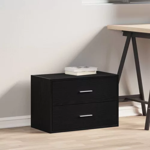 Fekete tölgy szerelt fa szekrény 2 fiókkal 60 x 31 x 40 cm