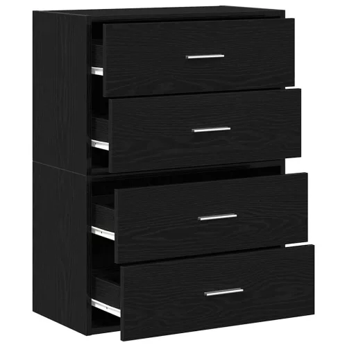 2 db fekete tölgy szerelt fa szekrény 2 fiókkal 60 x 31 x 40 cm
