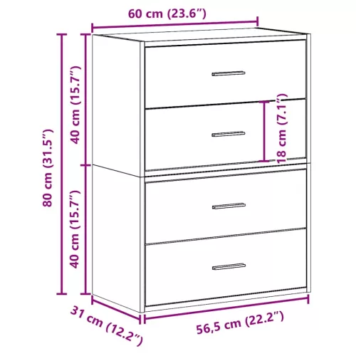 2 db fekete tölgy szerelt fa szekrény 2 fiókkal 60 x 31 x 40 cm