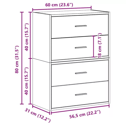 Szekrények 2 fiókkal 2 db betonszürke 60x31x40 cm gépelt fa