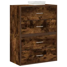   2 db füstölt tölgy szerelt fa szekrény 2 fiókkal 60 x 31 x 40cm