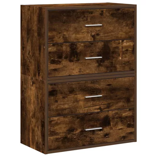 2 db füstölt tölgy szerelt fa szekrény 2 fiókkal 60 x 31 x 40cm