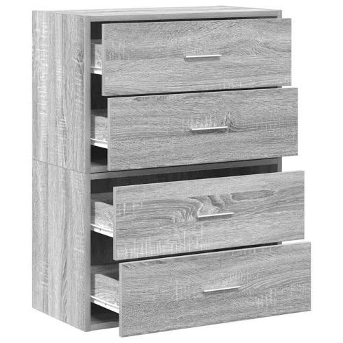 2 db szürke sonoma szerelt fa szekrény 2 fiókkal 60 x 31 x 40cm