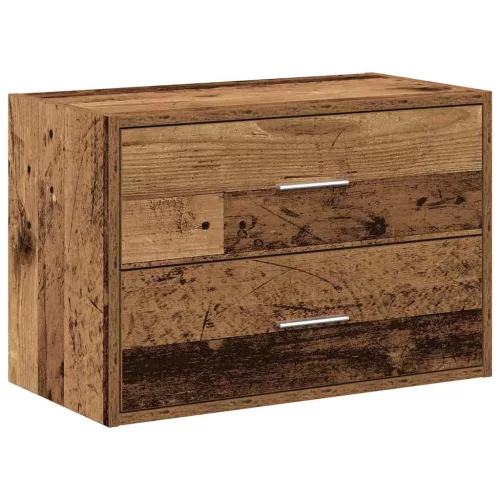 Antik fa színű szerelt fa szekrény 2 fiókkal 60 x 31 x 40 cm