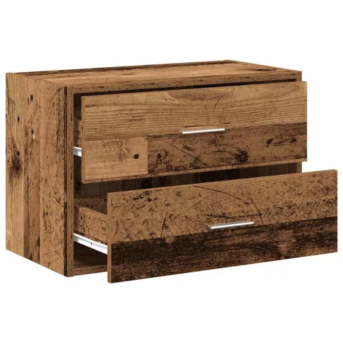 Antik fa színű szerelt fa szekrény 2 fiókkal 60 x 31 x 40 cm