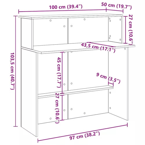 Recepciós pult kézműves tölgy 100x50x103,5 cm szerelt fa