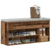 Antik fa színű szerelt fa cipőtároló pad 102x30,5x45 cm