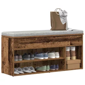 Antik fa színű szerelt fa cipőtároló pad 102x30,5x45 cm
