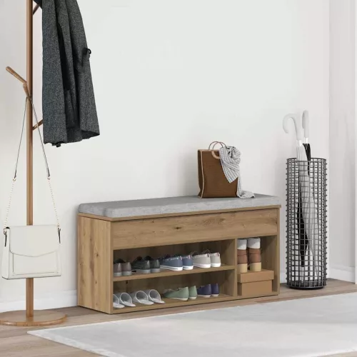 Kézműves tölgy színű szerelt fa cipőtároló pad 102x30,5x45 cm