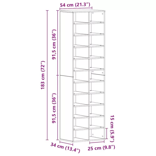 Fekete tölgy szerelt fa cipősszekrény 54 x 34 x 183 cm