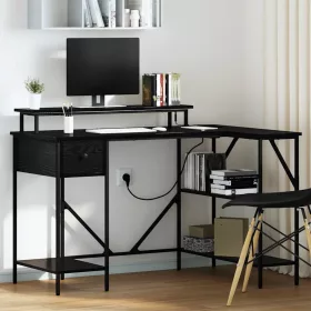   Asztal LED -es lámpákkal Musta tammi 120 x 79 x 86.5 cm Faanyag