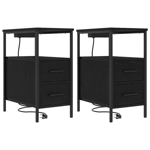 Éjjeli asztal fiókkal 2 pcs Musta tammi 30 x 48 x 61 cm Faanyag