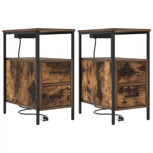 Éjjeli asztal 2 pcs Füstölt tölgy 30 x 48 x 61 cm Faanyag