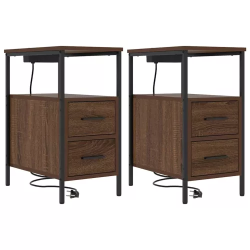 Éjjeli asztal fiókkal 2 pcs barna tölgy 30 x 48 x 61 cm Faanyag