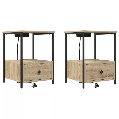 Éjjeliszekrény Töltőállomással 2 pcs sonoma tölgy Faanyag