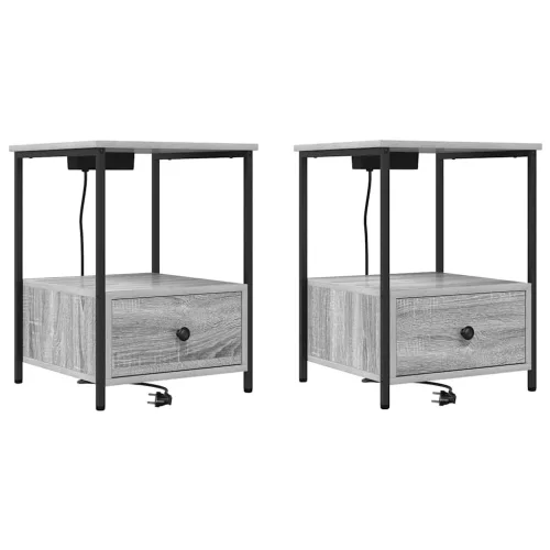 Éjjeliszekrény Töltőállomással 2 pcs Szürke sonoma Faanyag