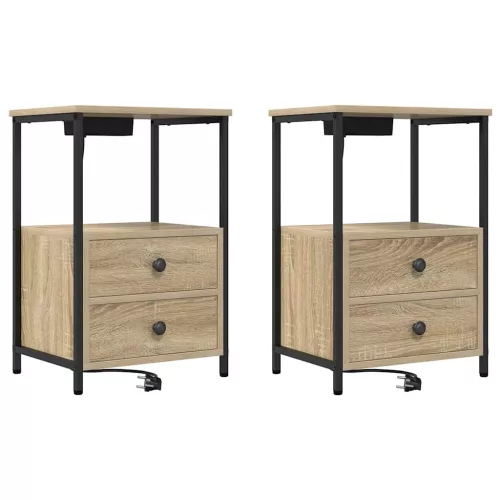 Éjjeliszekrény Töltőállomással 2 pcs sonoma tölgy Faanyag