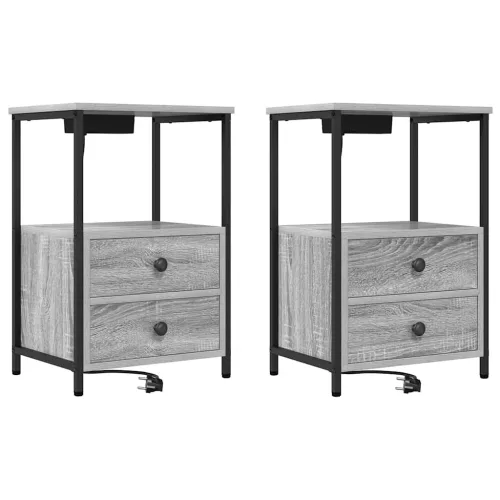 Éjjeliszekrény Töltőállomással 2 pcs Szürke sonoma Faanyag