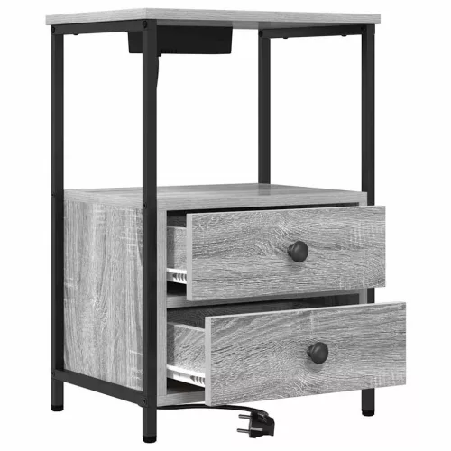 Éjjeliszekrény Töltőállomással 2 pcs Szürke sonoma Faanyag