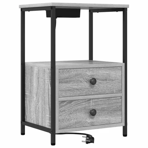 Éjjeliszekrény Töltőállomással 2 pcs Szürke sonoma Faanyag