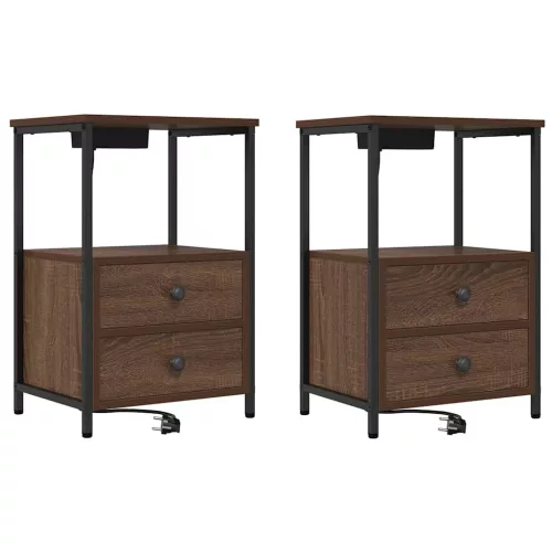 Éjjeliszekrény Töltőállomással 2 pcs barna tölgy Faanyag
