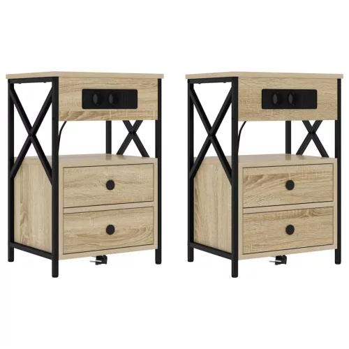 Éjjeliszekrény Töltőállomással fiókkal 2 pcs Sonoma tölgy