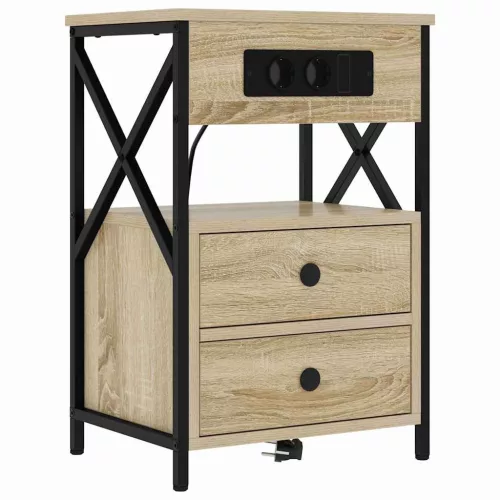 Éjjeliszekrény Töltőállomással fiókkal 2 pcs Sonoma tölgy