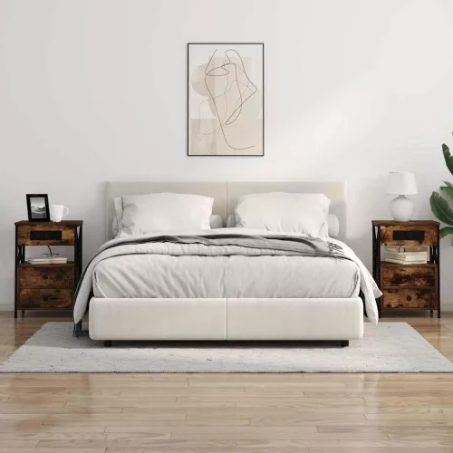 Éjjeliszekrény Töltőállomással fiókkal 2 pcs Füstölt tölgy