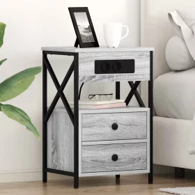   Éjjeliszekrény Töltőállomással fiókkal 2 pcs Szürke sonoma