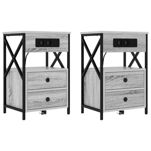 Éjjeliszekrény Töltőállomással fiókkal 2 pcs Szürke sonoma